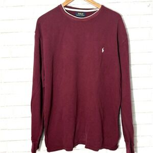Polo Ralph Lauren Mens Waffle Knit Long Sleeve Crew Shirt 2XL Cotton Burgundy
